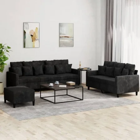 3-piece black velvet sofa set with cushions by , Sofas - Ref: Foro24-3201735, Price: 515,71 €, Discount: %