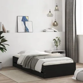 Black engineered wood bed with drawers 90x190 cm by , Beds and slatted bases - Ref: Foro24-3207323, Price: 131,32 €, Discount: %
