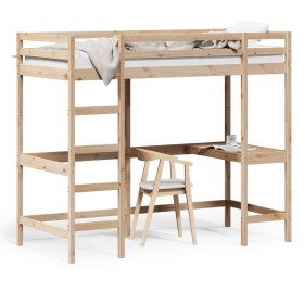 Cama alta con escritorio madera maciza de pino 90x190 cm