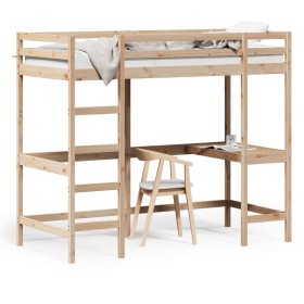 Hochbett mit Schreibtisch aus massivem Kiefernholz 90x190 cm von , Betten und Lattenroste - Ref: Foro24-842858, Preis: 244,09...