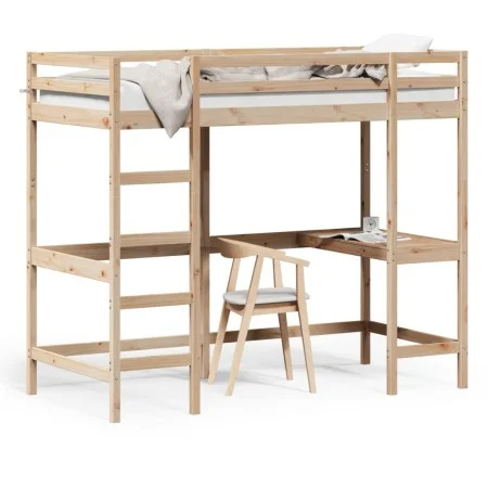 Hochbett mit Schreibtisch aus massivem Kiefernholz 90x190 cm von , Betten und Lattenroste - Ref: Foro24-842858, Preis: 233,77...