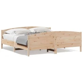 Bed frame with solid pine wood headboard 180x200 cm by , Beds and slatted bases - Ref: Foro24-3216164, Price: 210,39 €, Disco...