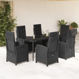 Set de comedor de jardín 7 pzas y cojines ratán sintético negro