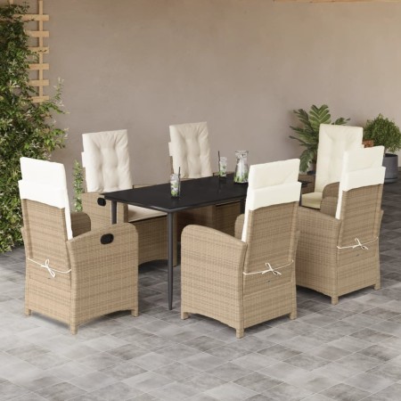 Set comedor de jardín 7 pzas con cojines ratán sintético beige