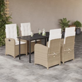 Set comedor de jardín 5 pzas con cojines ratán sintético beige