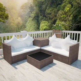 4-teiliges Gartenmöbel-Set und braune synthetische Rattankissen von , Gartensets - Ref: Foro24-42988, Preis: 571,18 €, Rabatt: %