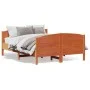 Bed frame with wax brown pine wood headboard 120x190 cm by , Beds and slatted bases - Ref: Foro24-3216187, Price: 204,30 €, D...