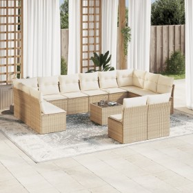 Set sofás de jardín con cojines 13 pzas ratán sintético beige