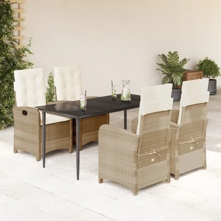 5-teiliges Garten-Essset mit beigen Kissen aus synthetischem Rattan von , Gartensets - Ref: Foro24-3212374, Preis: 634,74 €, ...