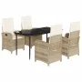 5-teiliges Garten-Essset mit beigen Kissen aus synthetischem Rattan von , Gartensets - Ref: Foro24-3212374, Preis: 634,74 €, ...