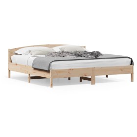 Bed frame with solid pine wood headboard 180x200 cm by , Beds and slatted bases - Ref: Foro24-3216191, Price: 188,13 €, Disco...