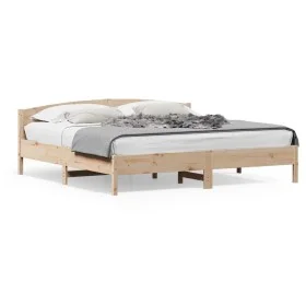 Bed frame with solid pine wood headboard 180x200 cm by , Beds and slatted bases - Ref: Foro24-3216191, Price: 186,33 €, Disco...
