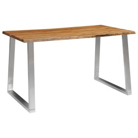 Mesa de comedor madera de acacia y acero inoxidable 140x80x75cm