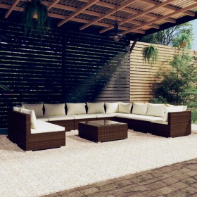 Set de muebles de jardín 11 pzas cojines ratán sintético marrón