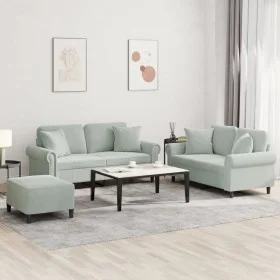Sofa set with cushions 3 pieces light gray velvet by , Sofas - Ref: Foro24-3202240, Price: 513,16 €, Discount: %