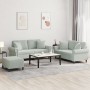 3-teilige Sofagarnitur aus hellgrauem Samt mit Kissen von , Sofas - Ref: Foro24-3202240, Preis: 559,36 €, Rabatt: %