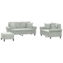 3-teilige Sofagarnitur aus hellgrauem Samt mit Kissen von , Sofas - Ref: Foro24-3202240, Preis: 559,36 €, Rabatt: %