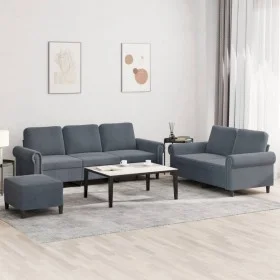 Dark gray velvet 3-piece sofa set with cushions by , Sofas - Ref: Foro24-3202261, Price: 577,88 €, Discount: %