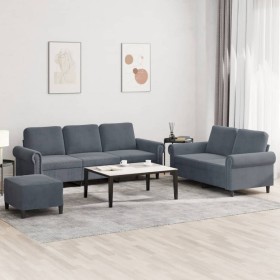 Dreiteilige Sofagarnitur aus dunkelgrauem Samt mit Kissen von , Sofas - Ref: Foro24-3202261, Preis: 586,85 €, Rabatt: %