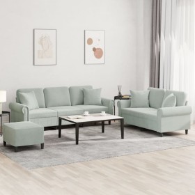 Sofa set with cushions 3 pieces light gray velvet by , Sofas - Ref: Foro24-3202280, Price: 616,85 €, Discount: %