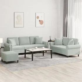 Sofa set with cushions 3 pieces light gray velvet by , Sofas - Ref: Foro24-3202280, Price: 606,51 €, Discount: %