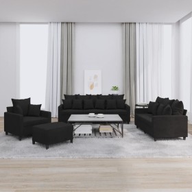 Black velvet 4-piece sofa set with cushions by , Sofas - Ref: Foro24-3201695, Price: 653,61 €, Discount: %