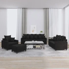 Black velvet 4-piece sofa set with cushions by , Sofas - Ref: Foro24-3201695, Price: 682,71 €, Discount: %