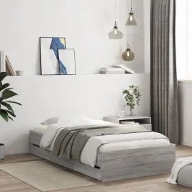 Sonoma gray engineered wood bed with drawers 90x190 cm by , Beds and slatted bases - Ref: Foro24-3207327, Price: 138,63 €, Di...