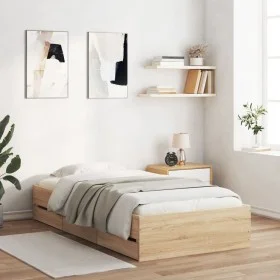 Sonoma oak engineered wood bed with drawers 75x190 cm by , Beds and slatted bases - Ref: Foro24-3207331, Price: 122,65 €, Dis...