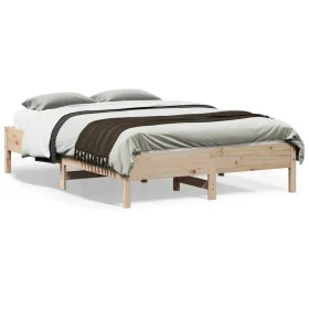 Solid pine wood bed frame 135x190 cm by , Beds and slatted bases - Ref: Foro24-842718, Price: 95,63 €, Discount: %