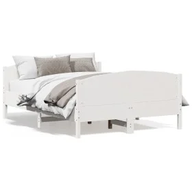 Bed frame with white pine wood headboard 135x190 cm by , Beds and slatted bases - Ref: Foro24-3216183, Price: 214,52 €, Disco...