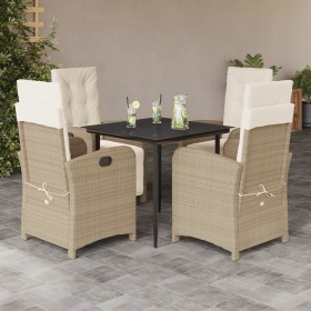 Set comedor de jardín 5 pzas con cojines ratán sintético beige