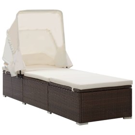 Lounger with hood and brown synthetic rattan cushions by , Loungers - Ref: Foro24-317114, Price: 170,10 €, Discount: %
