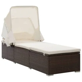 Lounger with hood and brown synthetic rattan cushions by , Loungers - Ref: Foro24-317114, Price: 216,26 €, Discount: %