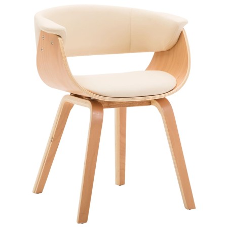 Silla de comedor de madera curvada y cuero sintético crema