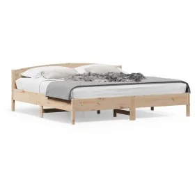 Bed frame with solid pine wood headboard 200x200cm by , Beds and slatted bases - Ref: Foro24-3216188, Price: 200,33 €, Discou...