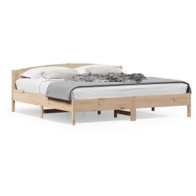 Estructura de cama con cabecero madera maciza de pino 200x200cm