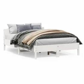 Bed frame with white pine wood headboard 160x200 cm by , Beds and slatted bases - Ref: Foro24-3216195, Price: 209,32 €, Disco...