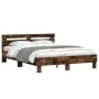 Smoked oak engineered wood bed with headboard 140x200 cm by , Beds and slatted bases - Ref: Foro24-3207424, Price: 140,01 €, ...
