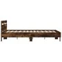 Smoked oak engineered wood bed with headboard 140x200 cm by , Beds and slatted bases - Ref: Foro24-3207424, Price: 140,01 €, ...