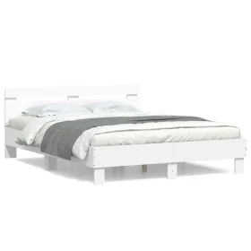 White engineered wood bed frame with headboard 150x200cm by , Beds and slatted bases - Ref: Foro24-3207413, Price: 119,19 €, ...