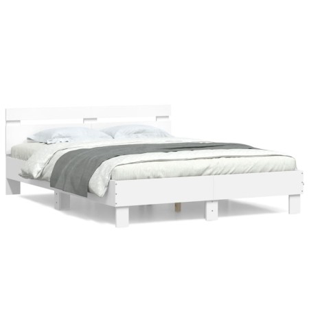 Weißer Bettrahmen aus Holzwerkstoff mit Kopfteil 150 x 200 cm von , Betten und Lattenroste - Ref: Foro24-3207413, Preis: 121,...