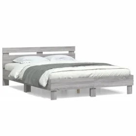 Sonoma gray engineered wood bed with headboard 150x200 cm by , Beds and slatted bases - Ref: Foro24-3207418, Price: 146,81 €,...