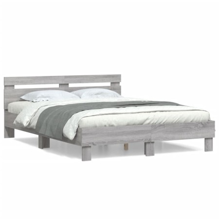 Sonoma-graues Holzwerkstoffbett mit Kopfteil 150 x 200 cm von , Betten und Lattenroste - Ref: Foro24-3207418, Preis: 149,07 €...