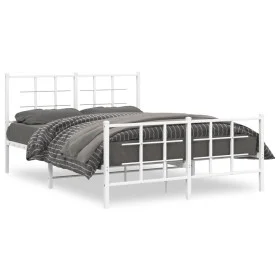 Metal bed frame with headboard and white footboard 135x190 cm by , Beds and slatted bases - Ref: Foro24-355627, Price: 88,58 ...
