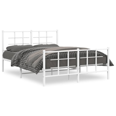 Bettgestell aus Metall mit Kopfteil und weißem Fußteil 135x190 cm von , Betten und Lattenroste - Ref: Foro24-355627, Preis: 8...