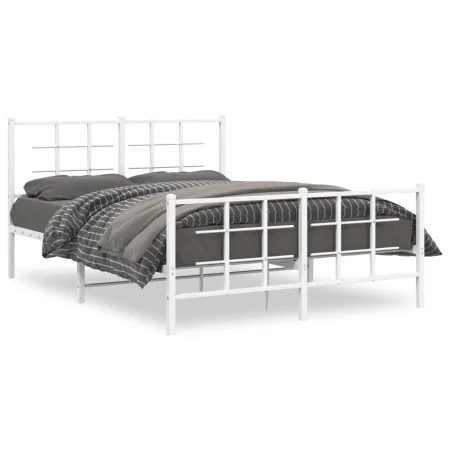 Metal bed frame with headboard and white footboard 135x190 cm by , Beds and slatted bases - Ref: Foro24-355627, Price: 88,58 ...