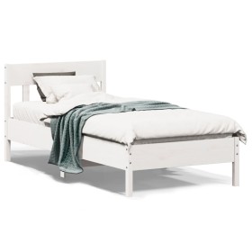 Bettgestell mit Kopfteil aus weißem Kiefernholz, 75 x 190 cm von , Betten und Lattenroste - Ref: Foro24-842679, Preis: 85,80 ...