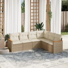Gartensofa-Set mit Kissen, 6-teilig, beiges synthetisches Rattan von , Gartensets - Ref: Foro24-3258404, Preis: 436,05 €, Rab...