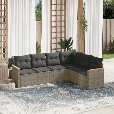 6-piece garden furniture set with gray synthetic rattan cushions by , Garden sets - Ref: Foro24-3258406, Price: 373,49 €, Dis...